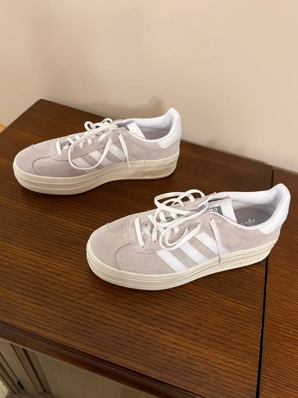 adidas women’s gazelle bold Suede Sneakers in Light Gray and White